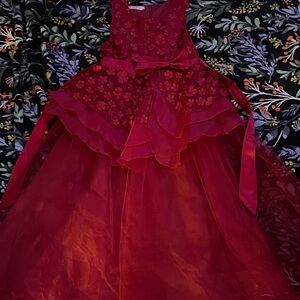 Elegant Red Floral Kids Dress